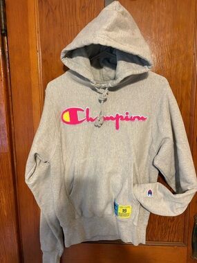 Champion Gray Pullover with Blue & Yellow Logo Patch